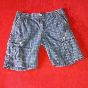 Lazer/Co Shorts Men’s Size 36 Utility Workwear Blue Plaid Canvas Cargo Y2K
